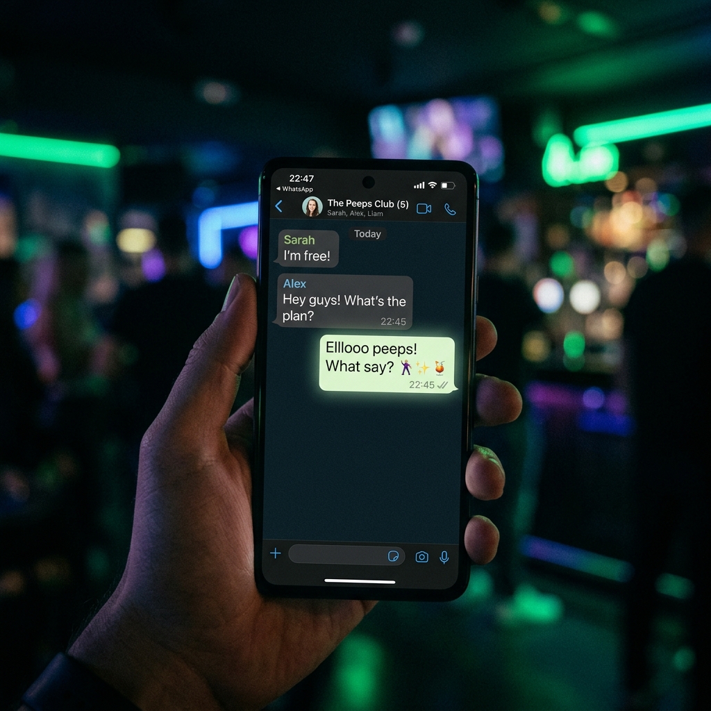 Smartphone screen with group chat notification in club